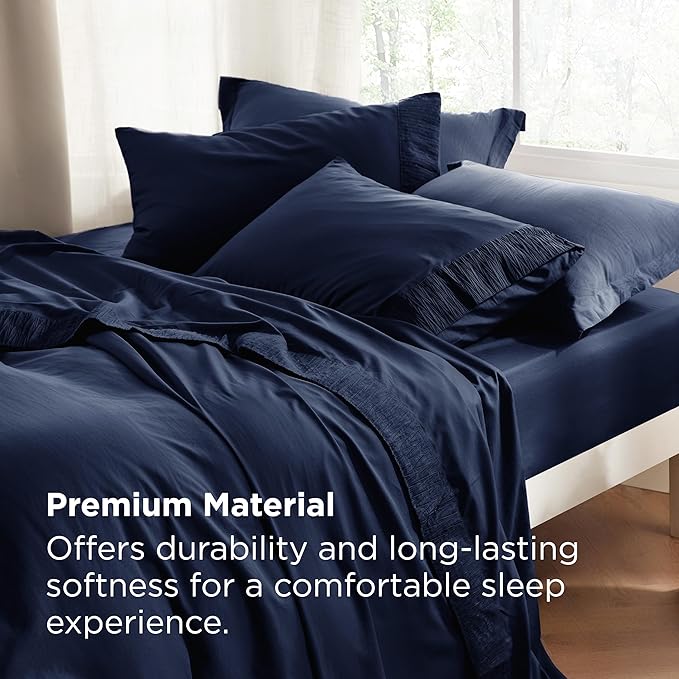 Bedsure Queen Sheet Set - 4 Pieces Soft Queen Size Sheets - Breathable & Cooling - Hotel Luxury - Easy Care Polyester Microfiber Bedding for Women, Men, Navy