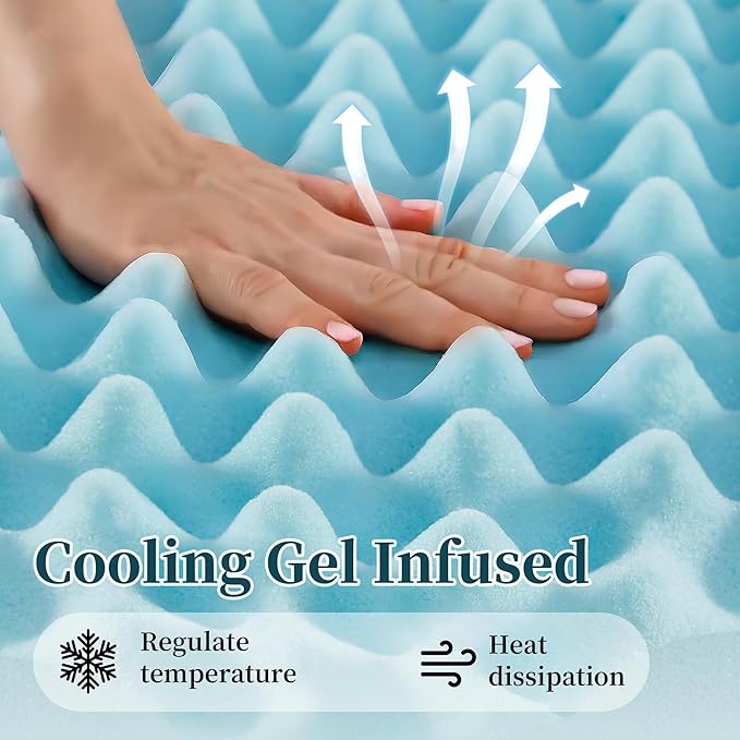 2 Inch Mattress Topper, Twin XL Size Memory Foam Mattress Topper with Cooling Gel, Egg Crate Mattresses Top, Plush Feel, Breathable, Pressure Relief for Bedroom, Twin XL