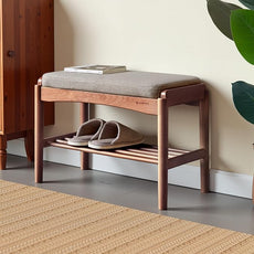 Solid Wood Shoe Bench Assembled, Shoe Rack Bench with Gray Cushion for Entryway, Living Room, Bedroom, Hallway, 11.8