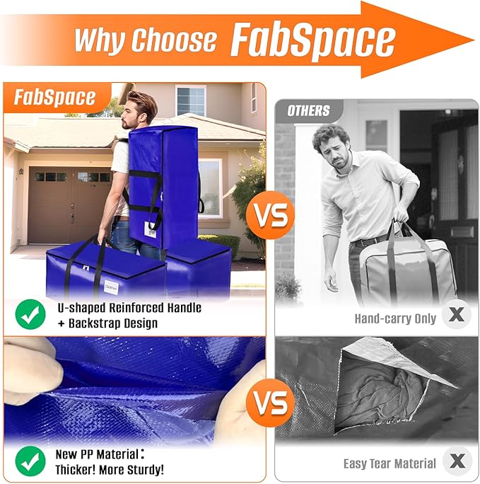 4-Pack Moving Bags with Backpack Straps & Carry Handles, 25 Gallons-93 L Heavy Duty Storage Totes for Space Saving, Foldable Storage Bags for College Dorm, Travel, Camping (Blue)