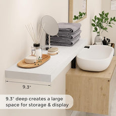 40 Inch Floating Shelves for Wall, 9.3 Inch Deep Shelves for Books & Decor, Wall-Mounted Floating Shelf 40 Inch Long Set of 2, Rustic Wooden Shelf for Living Room, Bedroom, Kitchen, White