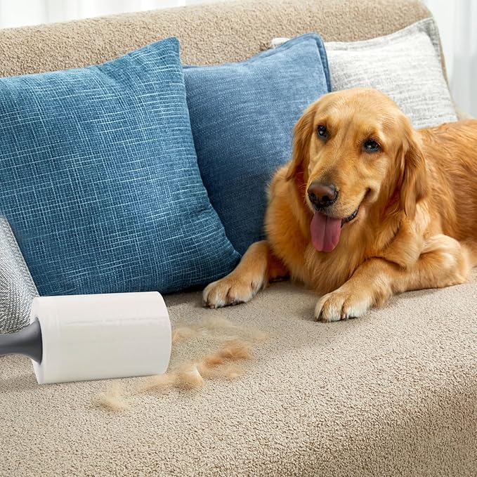 Lint Roller for Pet Hair 500 Sheets Extra Sticky Pet Hair Remover for Clothes Furniture Carpet Cleaner Cars Dogs Travel-Friendly Grip Handle White