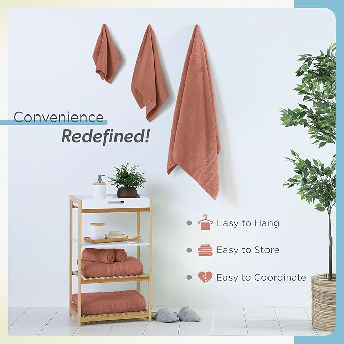 Martex 6-Piece Towel Set – Ultimate Performance – 100% Cotton – 2 Bath Towels – 2 Hand Towels – 2 Wash Cloths – Versatile – Low-Linting – Supersoft & Absorbent Bathroom Set – Easy Care – Terracotta