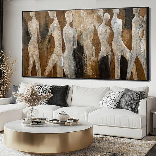 CHUDANHAO Black Line Wall Decor Brown Canvas Wall Art Figure Wall Decorations 29"x58" Large Pictures for Living Room Artwork for Office