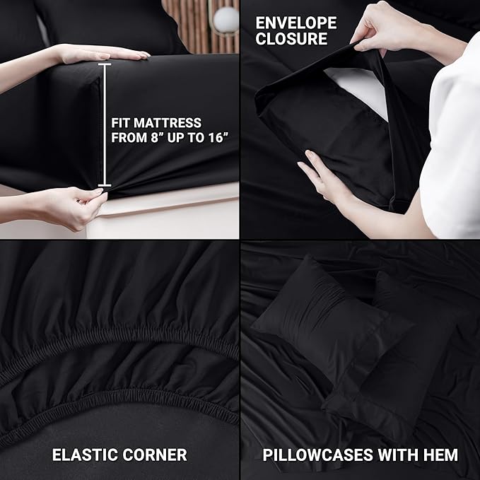 Utopia Bedding Queen Bed Sheets Set - Pack of 10 Sheet Sets - Perfect for Spa, Hotel, & Guest Bedroom - Brushed Microfiber - Shrinkage and Fade Resistant - Easy Care (Black)