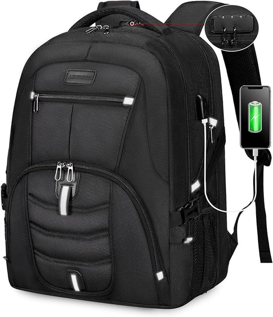 LOVEVOOK Travel Laptop Backpack Waterproof Anti Theft with Lock and USB Charging Port Large Computer Business Backpack for Men College Students (17 inch, Black)