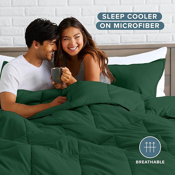 Bare Home Comforter Set - Queen Size - Ultra-Soft - Goose Down Alternative - Premium 1800 Series - All Season Warmth (Queen, Forest Green)