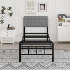 14 Inch Twin XL Bed Frame with Upholstered Headboard and Metal Footboard, XL Twin Platform Bed Frame with Strong Metal Slats Support, Under-Bed Storage, Noise Free, Easy Assembly