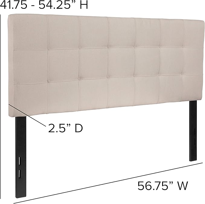 EMMA + OLIVER Quilted Tufted Upholstered Full Size Headboard in Beige Fabric