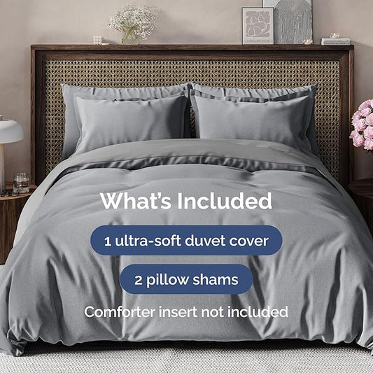 CGK Unlimited Duvet Cover King Size Set - Extra Soft King Size Duvet Cover 104 x 90 with 2 Pillow Shams - Hotel Quality w/Zipper Closures & Ties - Bedding and Bed Linens Set (Heathered Grey)
