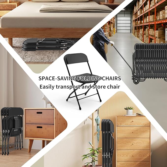 SHGJ&SOFT 10 Pack Folding Chairs, 350LBS Sturdy Metal Steel Frame Foldable Chairs, Heavy Duty Plastic Commercial Seating for Indoor, Outdoor, Party, Wedding, Patio, Office, Picnic (Black, 10-Pack)