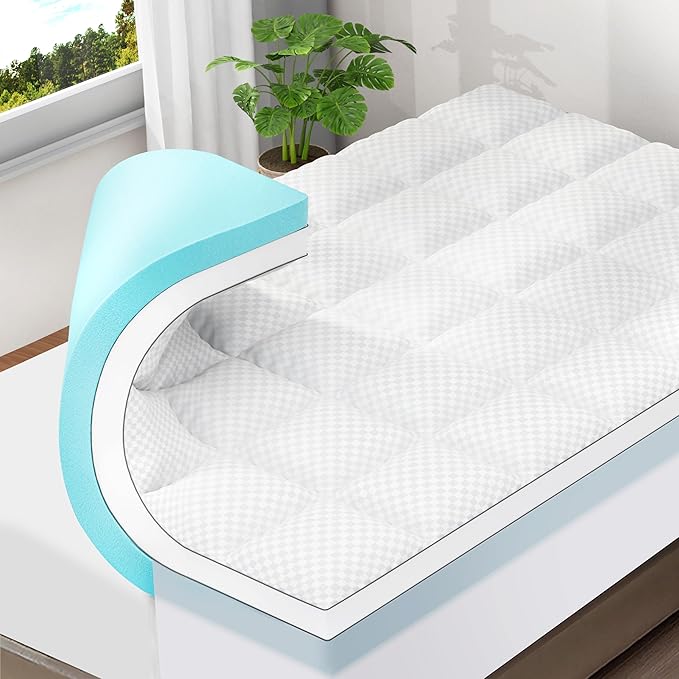 OLANLY Dual-Layer 4 Inch Full Size Memory Foam Mattress Topper for Back Pain, 2 Inch Cooling Pillow Top Mattress Pad Cover and 2 Inch Gel Memory Foam Topper, Deep Elastic Pocket, White