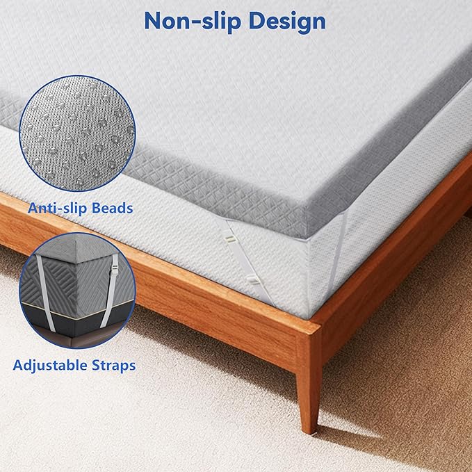Vipbear Twin XL Size 3 Inch Mattress Topper, Cooling Gel Memory Foam with Bamboo Fiber Cover, Medium Firm Spine Support