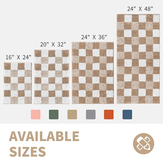 CozeCube Bath mats for Bathroom Non Slip, Fluffy Absorbent Microfiber Bath mat Washable, Aesthetic Bathroom Rugs, Large Beige Checkered Bath mat, Beige, 36" x 24"