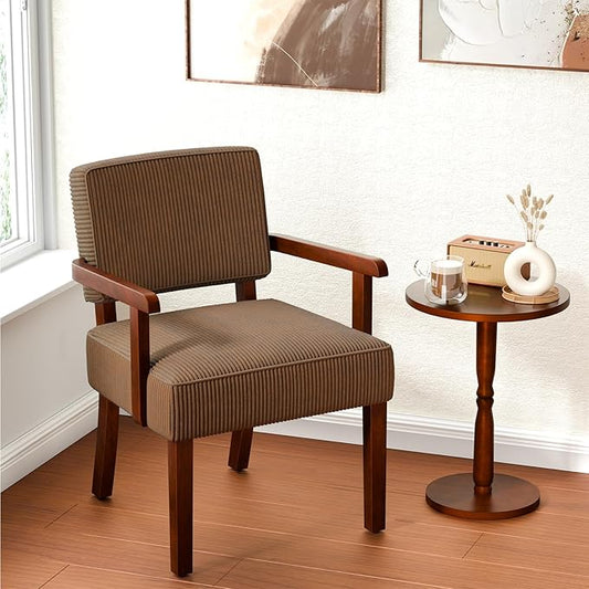 Corduroy Accent Chair, Mid Century Modern Armchairs with Solid Wood Frame, Oversized Reading Leisure Chair for Living Room, Bedroom (Corduroy Brown, One Chair)