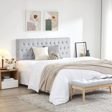 Kingfun Tufted Upholstered Queen Size Bed Headboard in Modern Button Design, Adjustable Solid Wood Head Board, Premium Linen Fabric Padded Headboards in Bedroom (Smoky Grey)