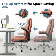 Office Chair, Ergonomic High Back Home Office Desk Chair, Big and Tall Breathable Leather Office Chair with Lumbar Support Flip-Up Armrests, Computer Chair with Rocking Function