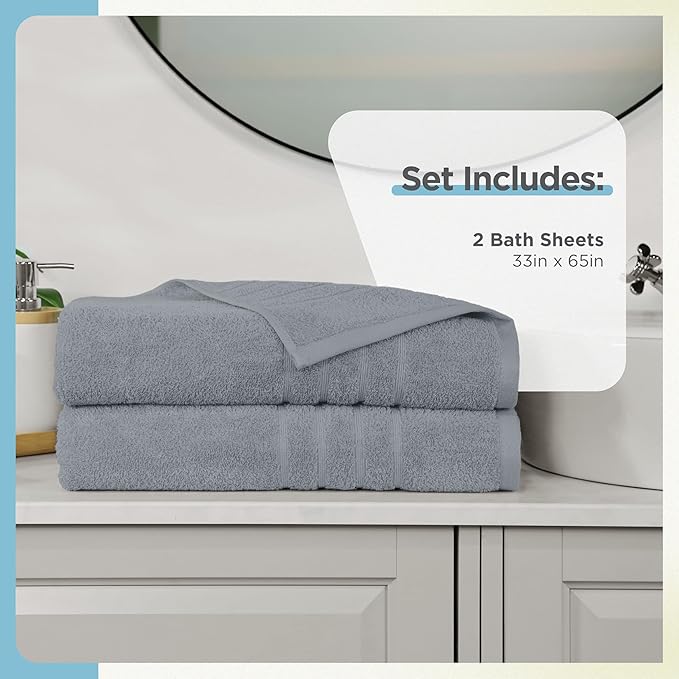 Martex 2-Pack Ultimate Performance Bath Sheet Set – 100% Cotton – 33” x 65” – Extra Large Bath Towels – Versatile – Low-Linting – Supersoft Bathroom Set – Super Absorbent – Easy Care – Spa Blue