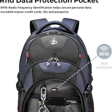 Swissdigital Design Laptop Backpack with USB Charging Port, Travel Backpack Fits 15.6 inches Computer, 31L College School Backpack for Men, Blue/Black | SD803-12