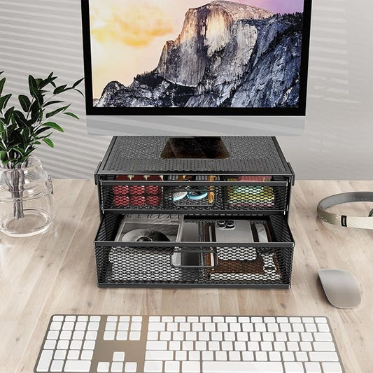 Under Desk Drawer Organizer No Drill Metal Under Desk Storage Drawer Container 2 Slide Out Cabinet Drawer Suitable for Home And Office (Medium)