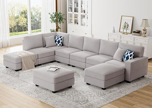 Legend Vansen Modular Sectional Sofa U Shaped Couch with Ottoman Modern Reversible Corner Sectional Couch for Living Room (Light Grey, U Shaped Sofa-4)