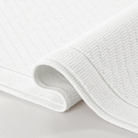 Arkwright 2 Piece 100% Cotton Bathroom Rug Set - High Absorbent Stylish Textured Woven Design Bath Mat, Slip Resistant Backing for Shower and Bathtub Floor, 17x24 & 20x32 in - White