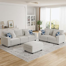 Legend Vansen Modular Sectional Sofa U Shaped Couch with Ottoman Modern Reversible Corner Sectional Couch for Living Room (Cream, 2+3 with Ottoman)