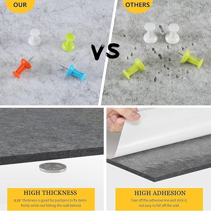 12" Large Bulletin Board with 15 Push Pins, Pack of 4 Hexagon Felt Pin Board Notice Boards for Home Office, Felt Wall Tiles for Photos Memos (Camel Grey)