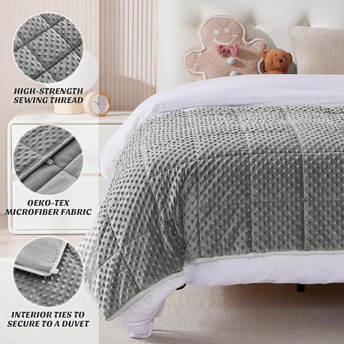 anfie Weighted Blanket Kids(50"x60" 5lbs) Weighted Blanket Cooling Blanket for Sleeping,Throw Size Breathable Blanket with Premium Glass Bead(Grey)