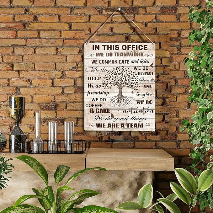 In This Office We Are A Team Inspirational Teamwork Wall Art Artwork for Office Birthday Christmas Gifts for Women Men Kids Wall Decor Framed Wooden Hanging Sign 10x8 Inch.