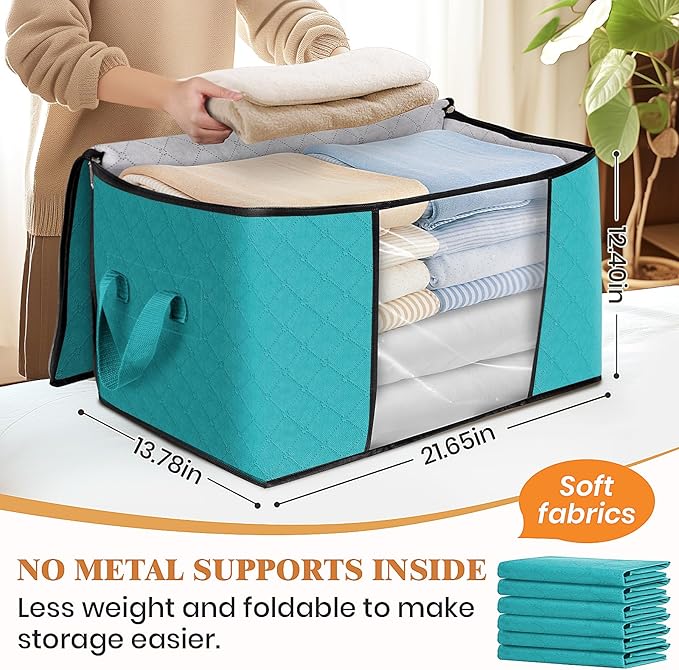 Fab totes Storage Bags,Clothes Blanket Storage Bins Foldable Closet Organizers with Reinforced Handle for Home Dorm Storage and Organization,Fabric Bags for Organizing Sheets,Clothing (Green,4 Pack)