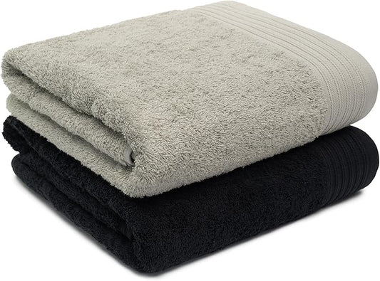 100% Cotton Towels 35" X 70" | Black & Silver Towels Set of 2 Ultra Soft and Highly Absorbent Bath Towel Set Cotton, Gym, Hotel, Spa, Machine Washable