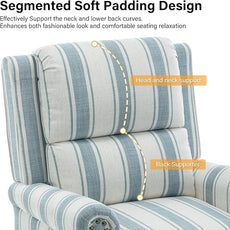 Recliner Chair, Modern Pushback Armchair with Adjustable Backrest & Footrest for Bedroom, Living Room, Blue Stripe,Set of 2