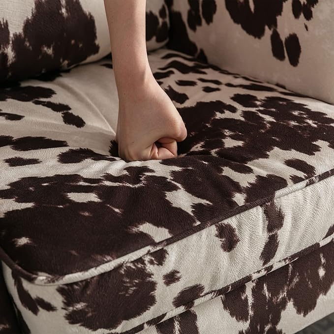 Set of 2 Mid-Century Modern Accent Chair with Ottomans, Velvet Armchair w/Tufted Back/Wood Legs, Upholstered Lounge Arm Chair Single Sofa for Living Room Bedroom, Cow Print