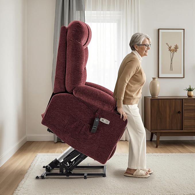 MCombo Power Lift Recliner Chair with Extended Footrest for Elderly People, Fabric 7283 (Burgundy, Large)