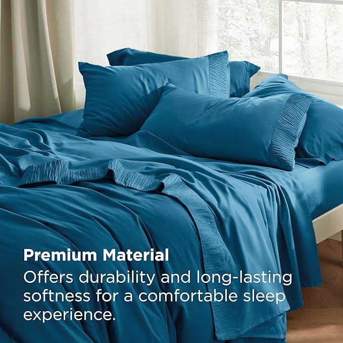 Bedsure California King Sheet Sets - 4 Pieces Soft Cal King Sheets - Breathable & Cooling - Hotel Luxury - Easy Care Polyester Microfiber Bedding for Women, Men, Teal Blue