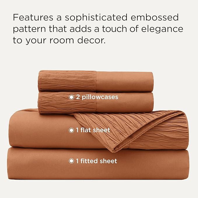 Bedsure Queen Sheet Set - 4 Pieces Soft Queen Size Sheets - Breathable & Cooling - Hotel Luxury - Easy Care Polyester Microfiber Bedding for Women, Men, Terracotta