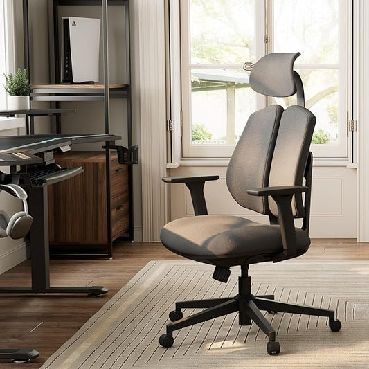 EUREKA ERGONOMIC Mesh Office Chair Ergonomic With Lumbar Support, Comfy Office Desk Chair With Adjustable Dual Back Support And Headrest, Black Office Chair With 3D Arms And Adjustable Height For Home