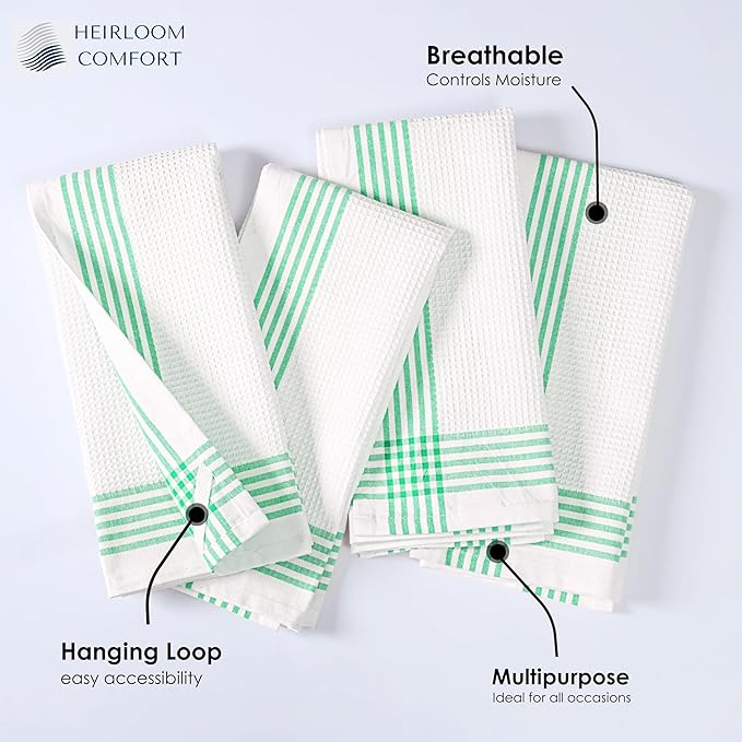 Dark Green Waffle Weave Kitchen Towels 12 Pack, 100% Cotton, 16x26 Inch, Ultra Absorbent, Quick Dry Dishcloths, Durable & Reusable Dish Towels for Home and Kitchen, Machine Washable