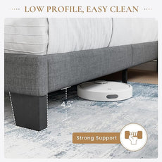 SHA CERLIN Queen Platform Bed Frame with Upholstered Fabric Headboard, Mattress Foundation with Strong Wooden Slats Support, No Box Spring Needed, Grey