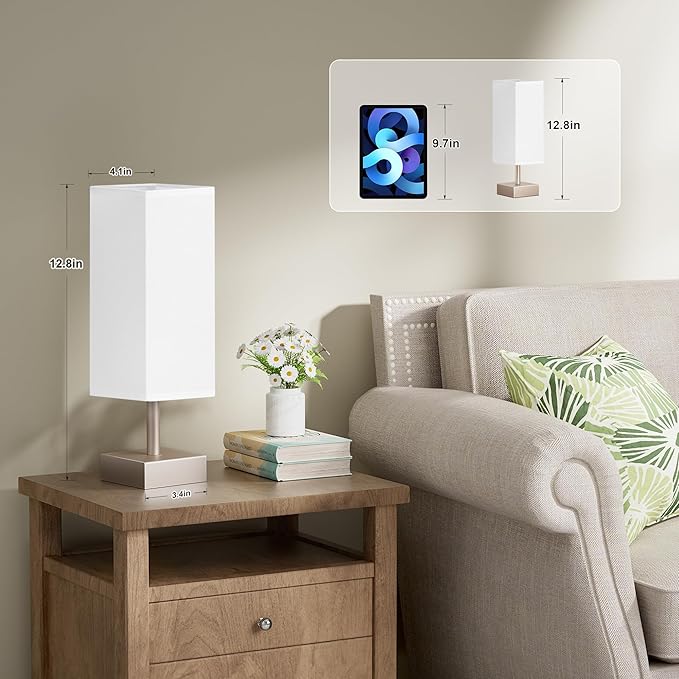 aooshine Antique Small Table Lamp - Bedside Lamp for Bedroom, Minimalist Nightstand Lamp with Square Fabric Shade, Desk Lamp for Kids Room Dorm