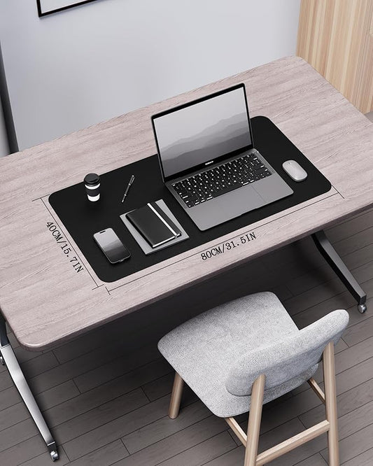 YSAGi Double-Sided Desk Pad, 31.5"x15.7"Leather Desk Mat, Eco Cork Desk Pad Protector,Large Mouse Pad,Waterproof Desk Blotter for Office/Home(Black)