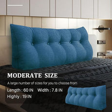 11 lbs Thickened Headboard Pillow Wedge Pillow Headboard Reading Pillow Bed for Comfortable Backrest Reading Triangular Pillow with Side Pocket for Sitting in Bed Cotton Linen Blue Queen