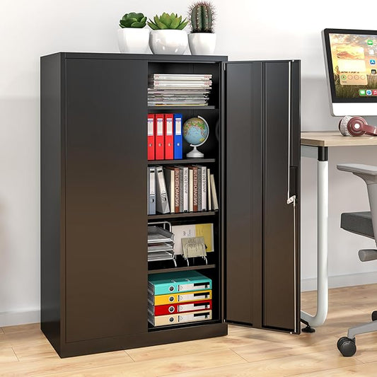 42" Folding Metal Storage Cabinet with Lock,2 Doors and 2 Adjustable Shelves,Quick Assembly Foldable Steel Cabinet for Office Home Garage,Black