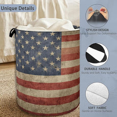 Vintage Flag Laundry Basket,Oxford Cloth Laundry Hamper with Handle Foldable Portable Clothes Storage Basket for Bathroom Bedroom Dorm Room 16