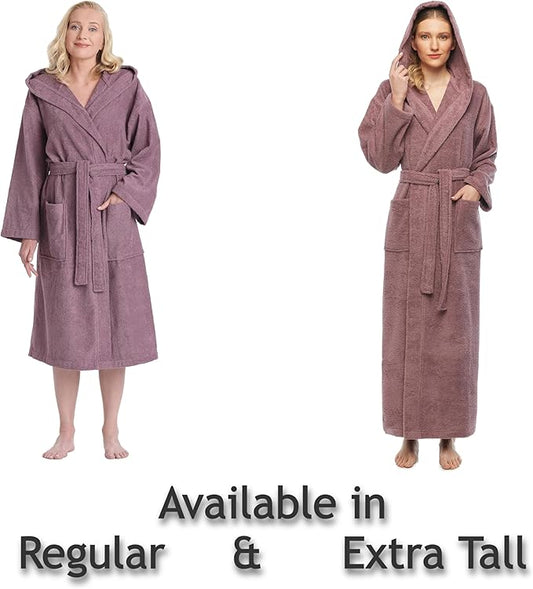 Arus Women's Hooded Classic Bathrobe Turkish Cotton Robe with Full Length Options