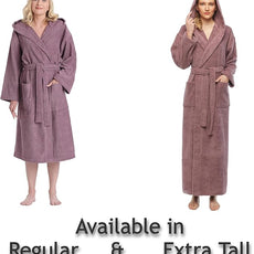 Arus Women's Hooded Classic Bathrobe Turkish Cotton Robe with Full Length Options