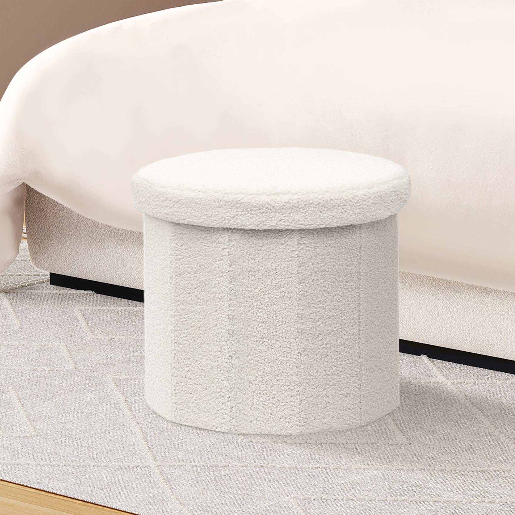 B FSOBEIIALEO Storage Ottoman Cube, Flowers Shaped Ottomans with Storage Foot Stool Footrest for Lving Room, Boucle Ottoman Seat for Dorm Room,Faux Teddy Fur,White 12.6"x12.6"x12.6" Dormly