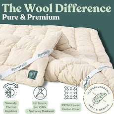 Organic Merino Wool Mattress Topper - Luxury Pillow Top Mattress Pad, Handmade, Non-Toxic, Cooling & Hypoallergenic, Natural Back Pain Relief, Sustainable Bedding (Full)