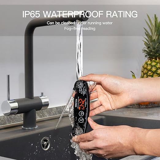 KULUNER 1-Second Rapid and Accurate Meat Thermometer - Waterproof Multifunctional Kitchen Food Thermometer, Ideal for Frying, Smoking, Grilling and More (Black)